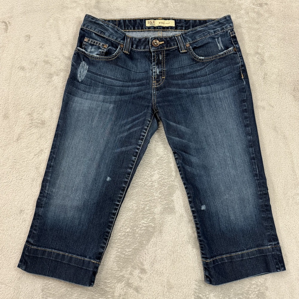 BKE Buckle Capri Jeans Womens 32 Dark Wash Stretch Cropped Low Rise Thick Stitch